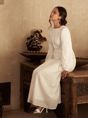 Veiled Collection Aya Eyelet Cotton Button Front Maxi Dress - Small